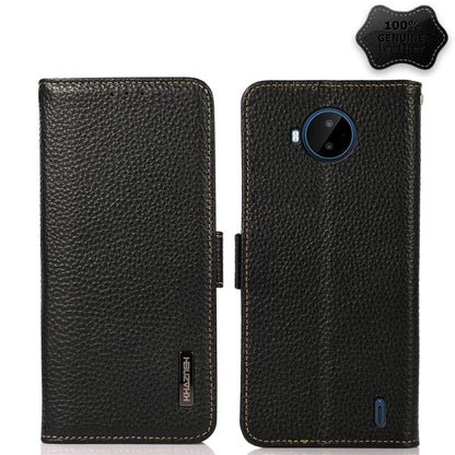 KHAZNEH genuine litchi leather RFID phone case, black, side-magnetic closure, card slot