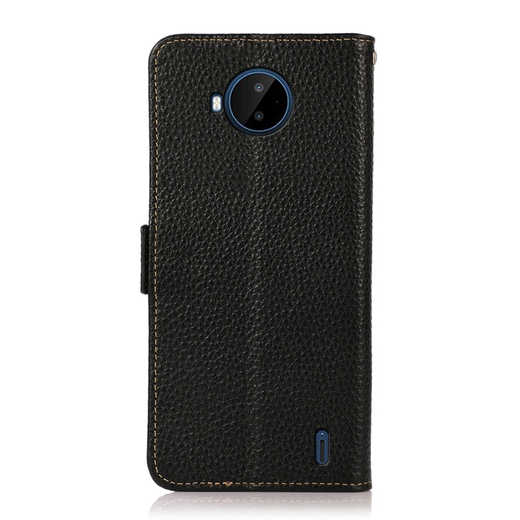 KHAZNEH genuine litchi leather RFID phone case, black, phone camera cutout, side button