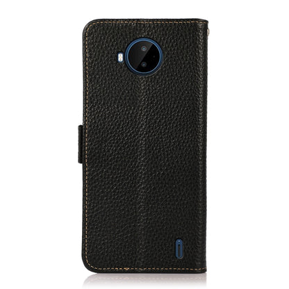 KHAZNEH genuine litchi leather RFID phone case, black, phone camera cutout, side button