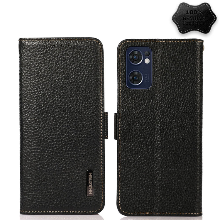 KHAZNEH genuine litchi leather RFID phone case, black, with camera cutout and side button