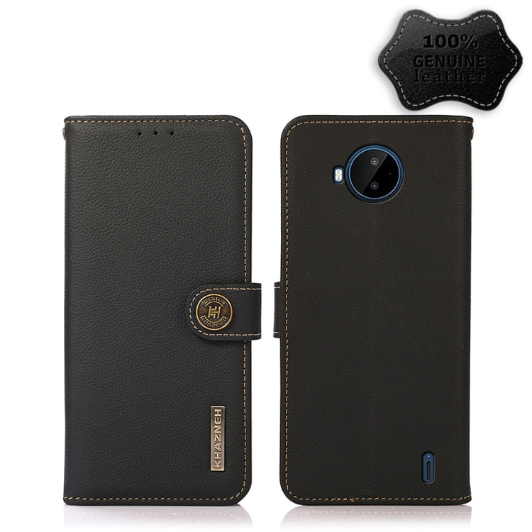 Black genuine leather RFID wallet phone case with magnetic strap and card slots