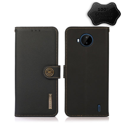 Black genuine leather RFID wallet phone case with magnetic strap and card slots