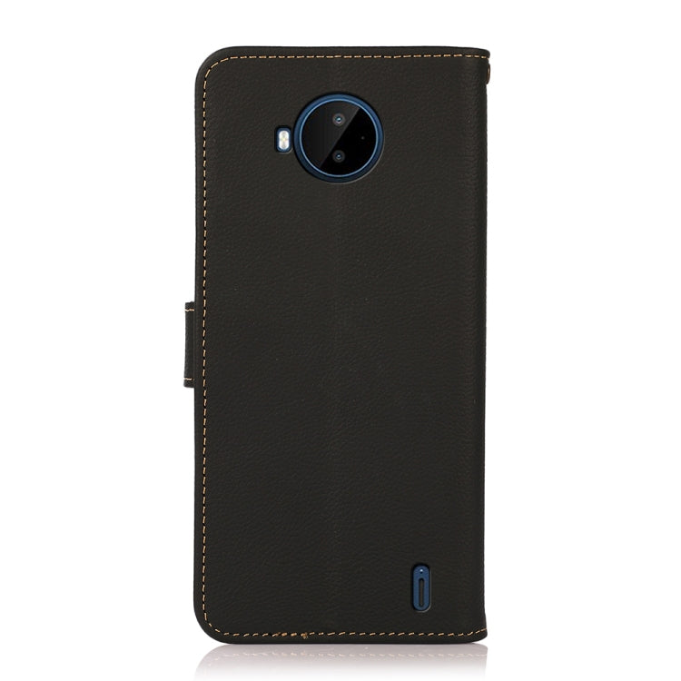 Black genuine leather RFID phone case with camera cutout and side button cover