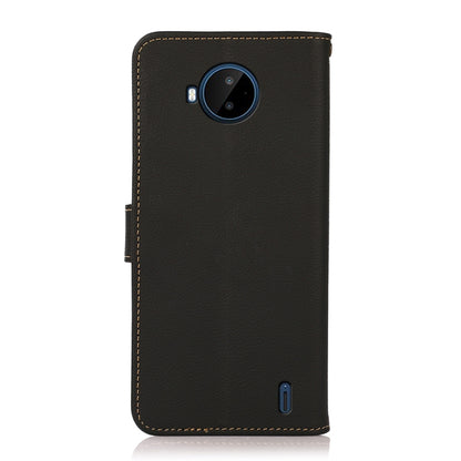 Black genuine leather RFID phone case with camera cutout and side button cover