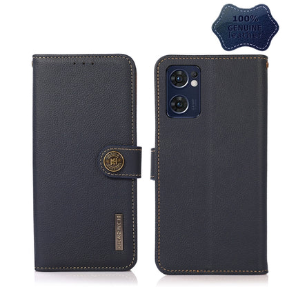 Black genuine leather flip phone case with magnetic strap and card slot, RFID design