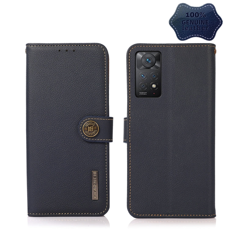 Black genuine leather flip phone case with magnetic strap and camera cutout, RFID