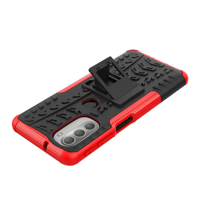 Red and black tire-texture rugged phone case with holder attachment and camera protection