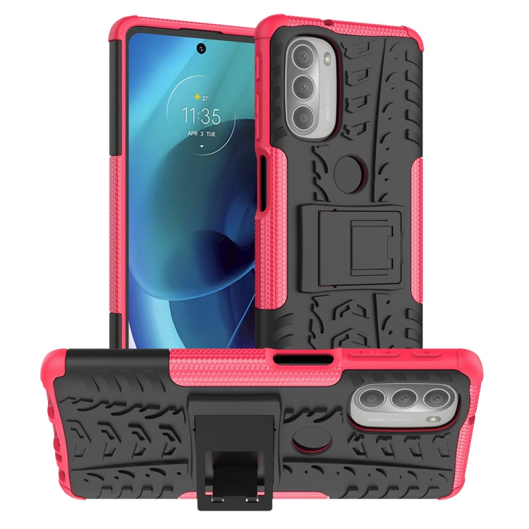 Red tire-texture TPU phone case with built-in holder and camera cutout