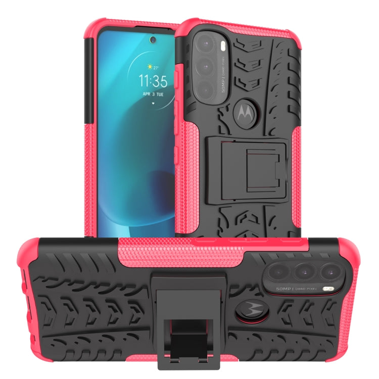 Red tire-texture TPU phone case with kickstand holder and dual camera cutouts