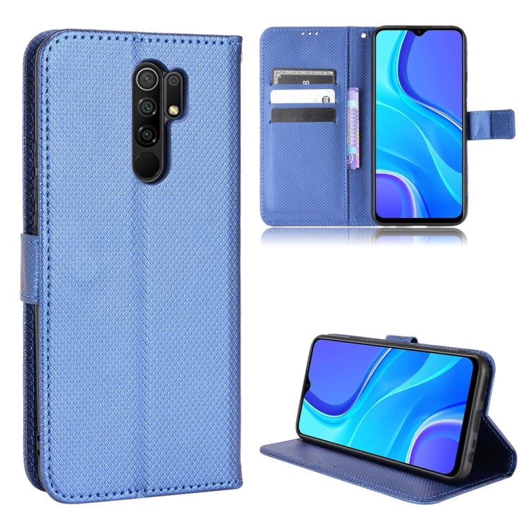 Diamond-texture leather phone wallet case, blue with card slots and kickstand