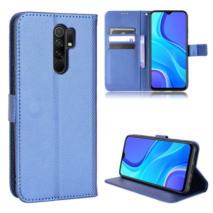 Diamond-texture leather phone wallet case, blue with card slots and kickstand