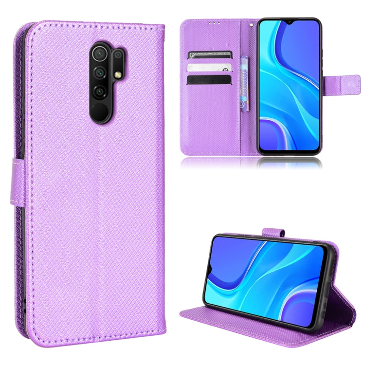 Diamond-texture leather phone wallet case, purple with card slots and kickstand