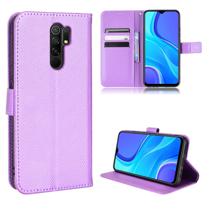 Diamond-texture leather phone wallet case, purple with card slots and kickstand