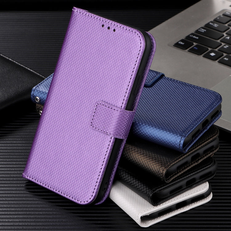 Diamond-texture leather folio phone case with card slot and stand, purple
