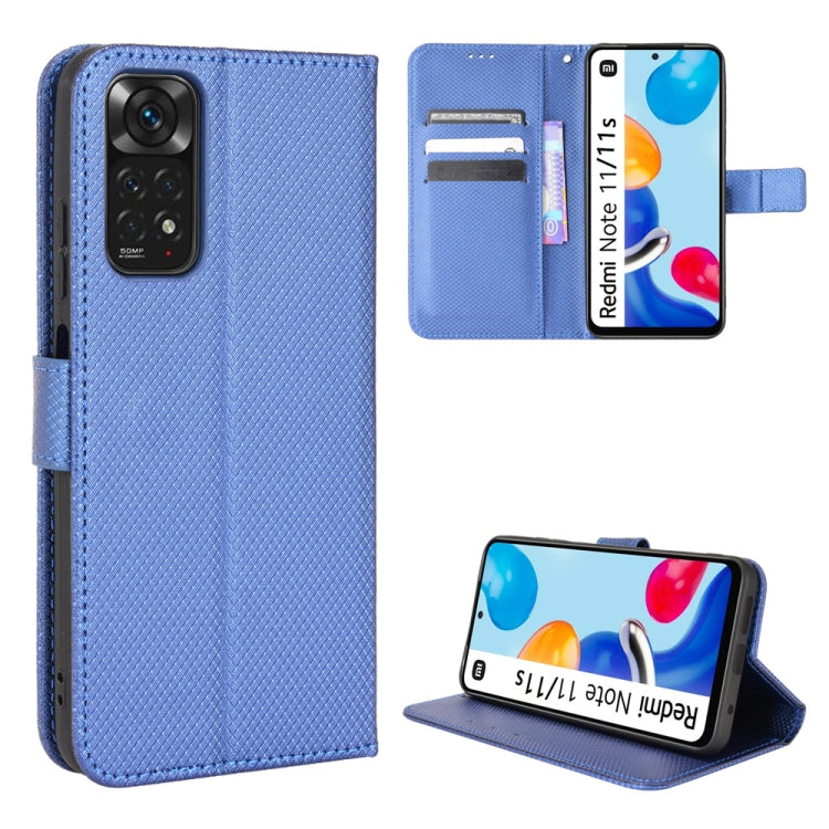 Diamond-texture leather phone wallet case, light blue with card slots and kickstand