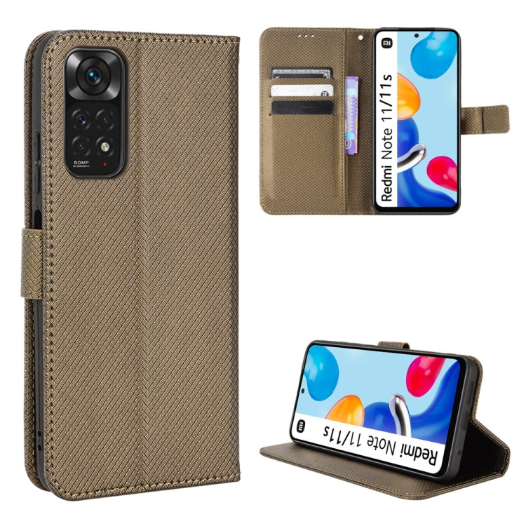Brown diamond-textured leather flip phone case with camera cutout and stand