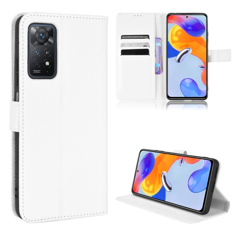 White diamond-texture leather phone case with card holders and wrist strap