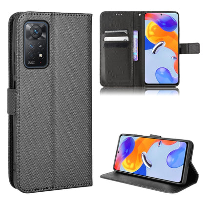 Dark charcoal diamond-texture leather folio case with flip cover and card slots