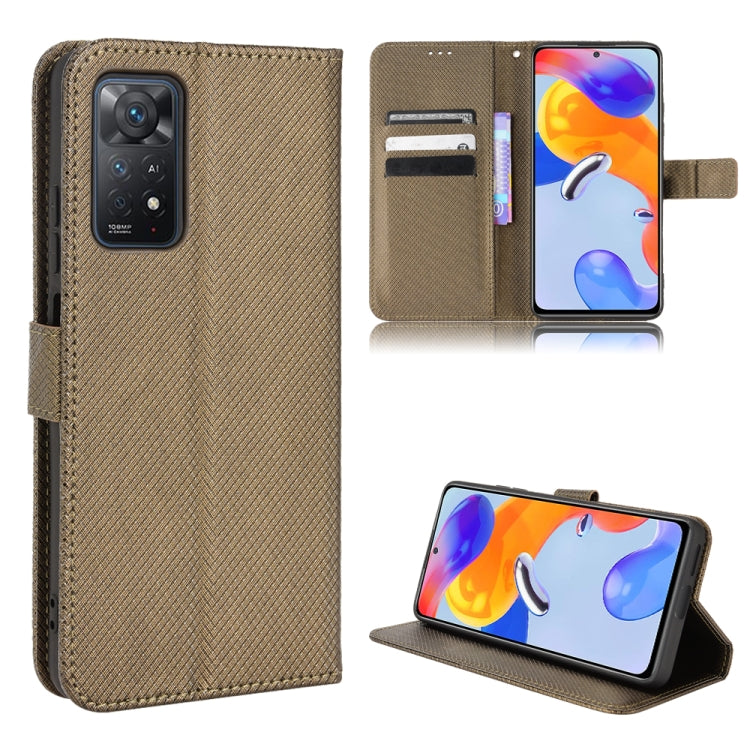 Brown diamond-textured leather folio phone case with kickstand and card holder