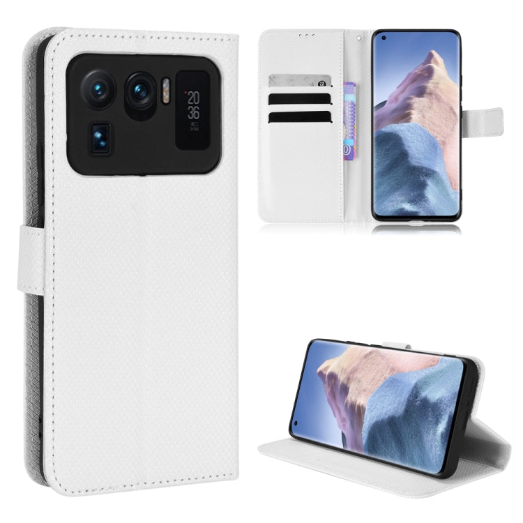 White leather wallet phone case with diamond texture and card holder pocket