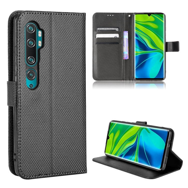 Black diamond-texture leather phone case with flip cover and kickstand
