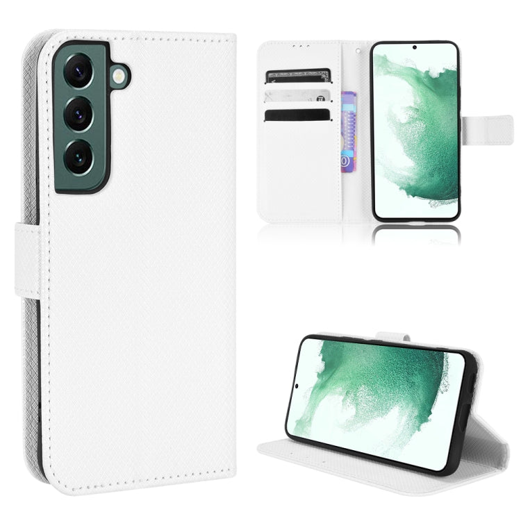 White diamond-texture leather phone case with flip cover and card slots