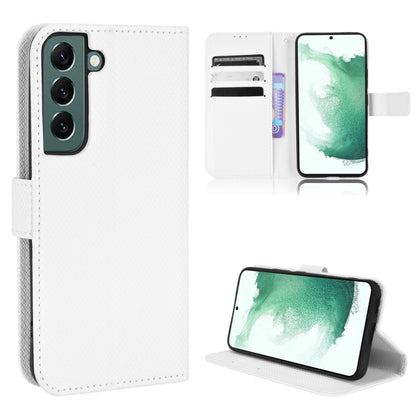 White diamond-texture leather phone case with flip cover and card slots