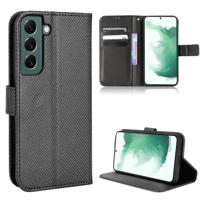 Dark gray diamond-texture leather folio phone case with flip cover and card slots