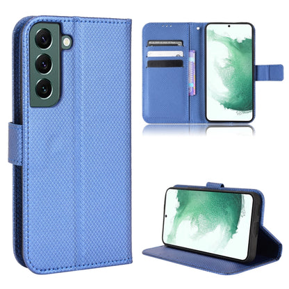 Diamond-texture leather phone wallet case, blue with card slots and fold stand