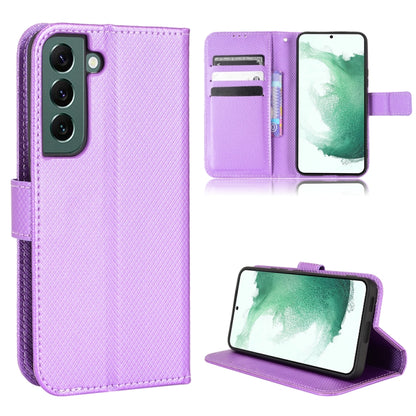 Purple diamond-textured leather folio phone case with flip cover and stand
