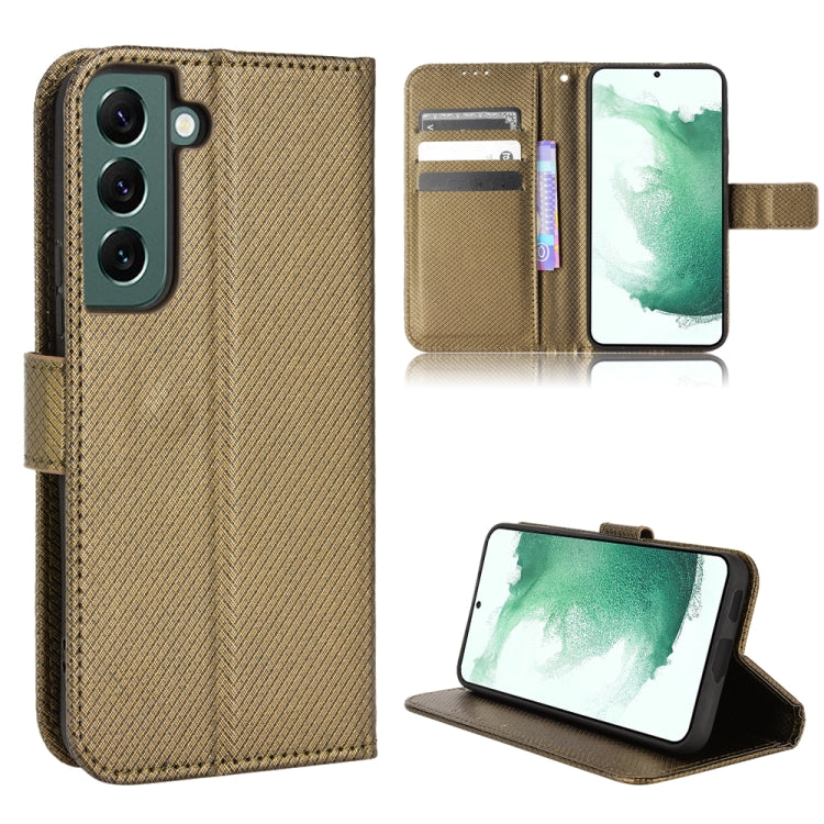 Diamond-texture leather phone case with card slots and kickstand, brown