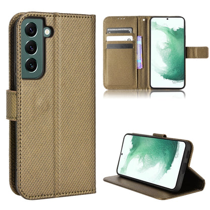Diamond-texture leather phone case with card slots and kickstand, brown