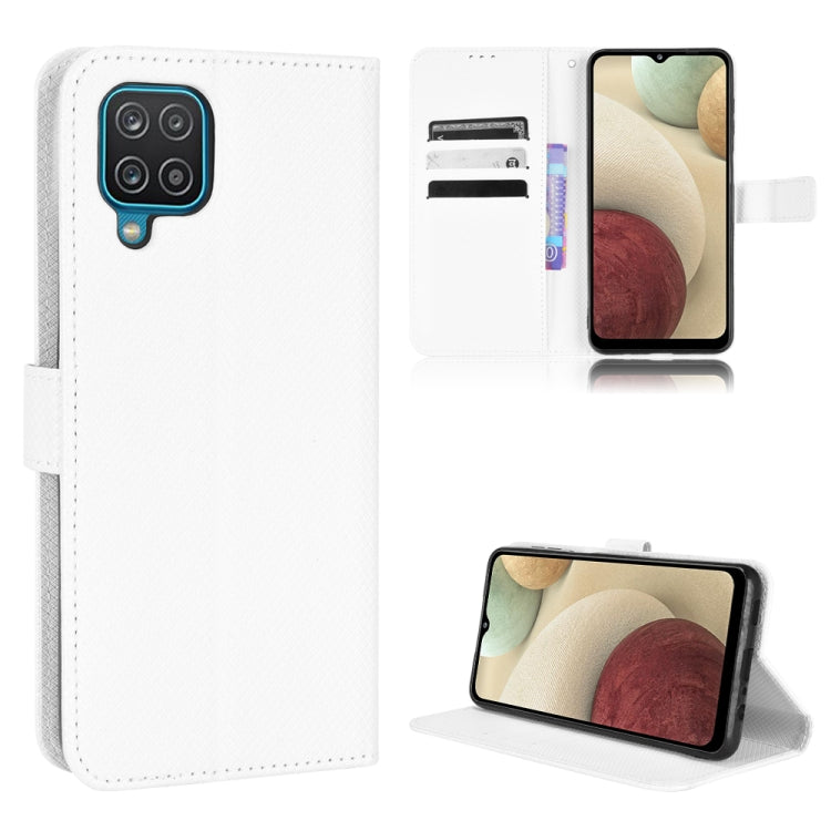 White diamond-texture folio phone case with flip cover and stand
