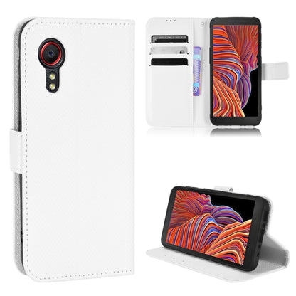 White diamond-texture leather folio phone case with flip cover and kickstand