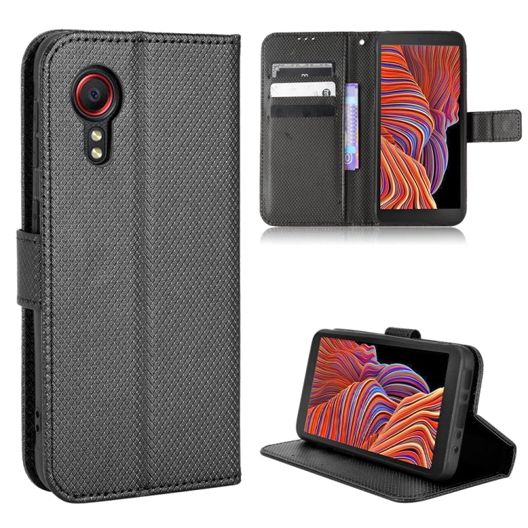 Diamond-texture leather phone wallet case, black with card slots and kickstand