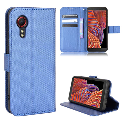Diamond-texture leather phone wallet case, blue with card slots and kickstand