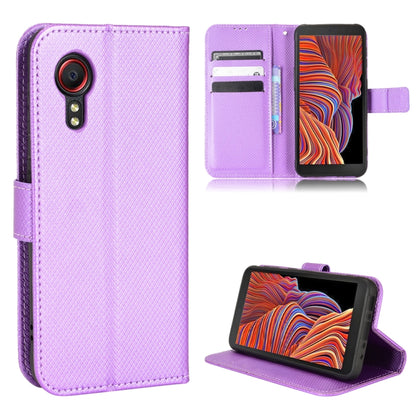 Purple diamond-textured leather flip phone case with card slots and stand