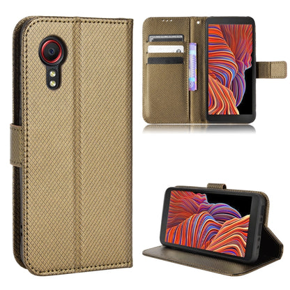 Diamond-texture leather phone case with folio stand and card slots, brown