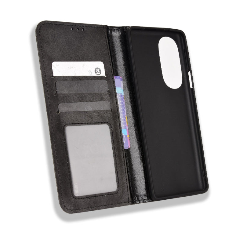 Black leather-style wallet case with card slots and inner magnetic clasp