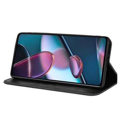 Black leather-style folio phone case used as a stand with front window