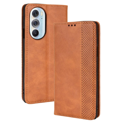 Brown crazy horse leather magnetic buckle wallet phone case with front flip cover.