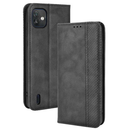 Black leather-style folio phone case with magnetic clasp and textured grip side