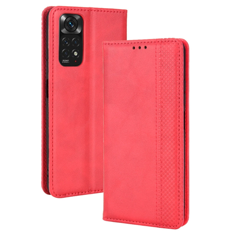 Red crazy horse leather flip phone case with magnetic closure, front camera cutout.