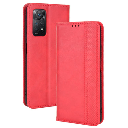 Red crazy horse leather flip phone case with magnetic closure and textured exterior panel.