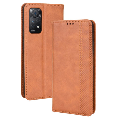 Tan-brown crazy horse leather wallet phone case with front flap and perforated top holes.