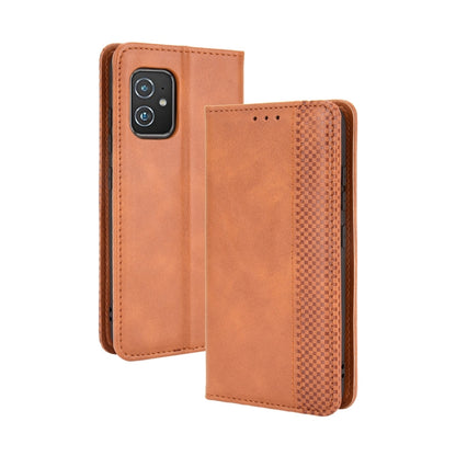 Tan-brown crazy horse leather folio phone case with textured side strip and stitched seam.