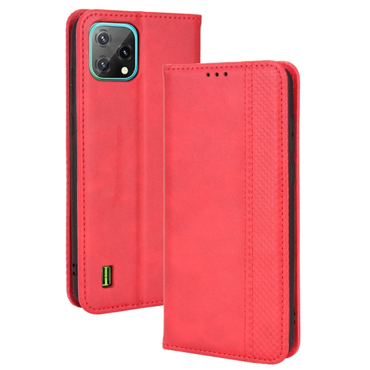 Red crazy horse leather flip phone case with magnetic closure and camera cutout.