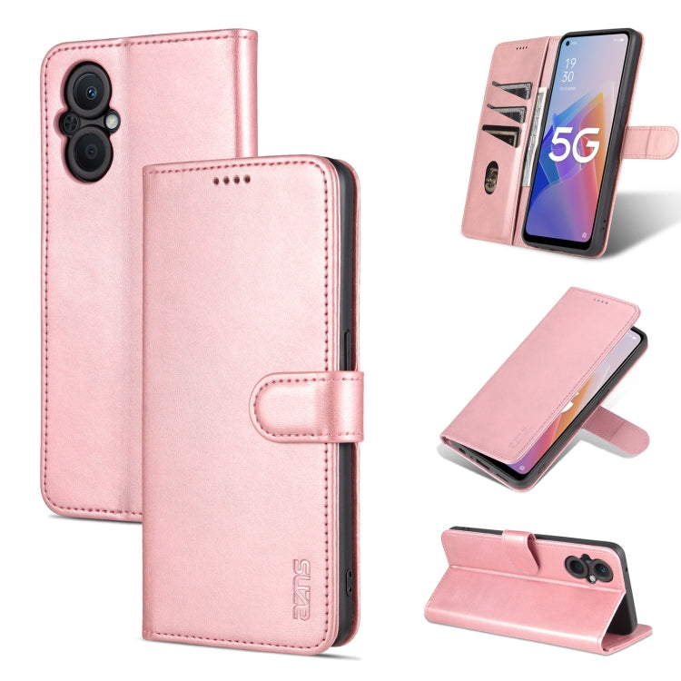 Rose gold calf-texture leather flip phone case with horizontal stand and camera cutouts.
