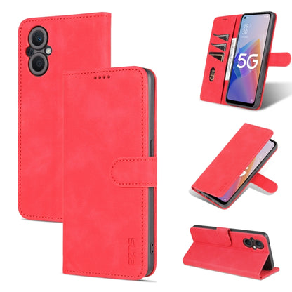 Red calf-texture leather flip phone case with horizontal stand and camera cutouts.