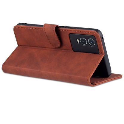 Brown textured leather flip phone case with open card slots and top flap